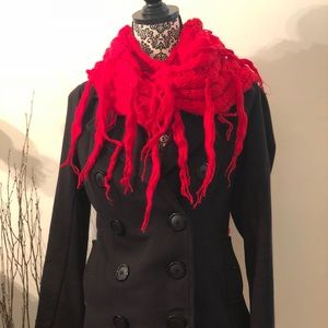 Beautiful Chico’s red scarf with fringes.